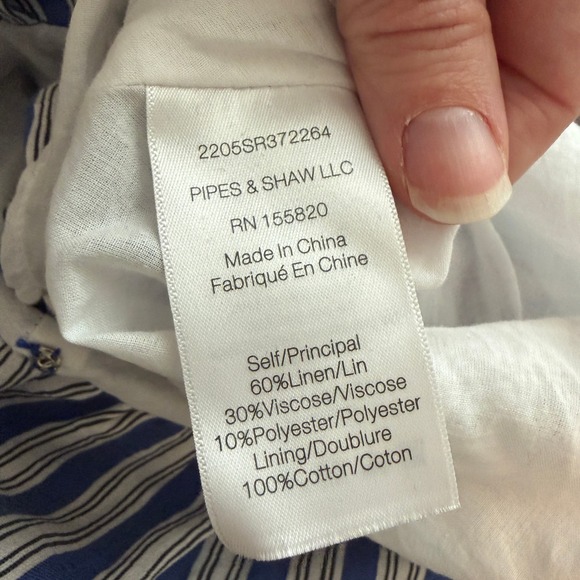 Veronica Beard Teagan Stripe Ruched Midi Dress Womens 2 Blue Linen Blend Chic - Picture 6 of 9